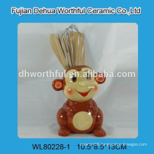 Ceramic monkey utensil holder for kitchen